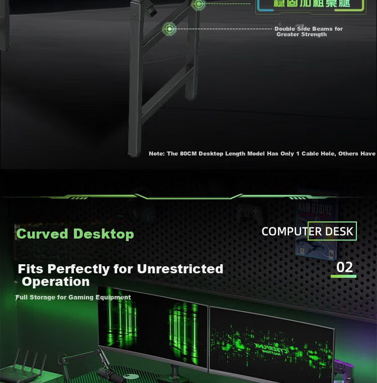 Anerya No-Installation Computer Desk Desktop Home Gaming Office Writing Desk Bedside 80x40cm 3