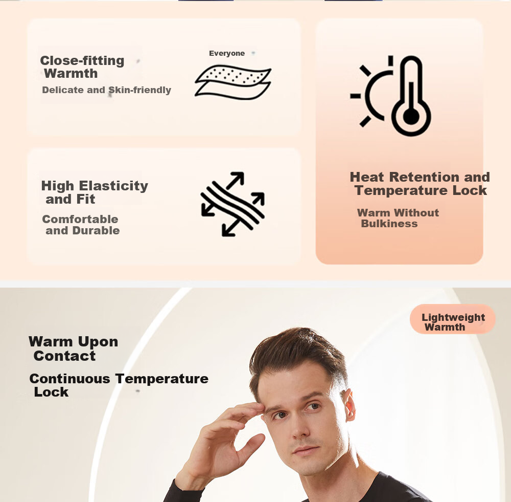 GUJIN 95% Cotton Seamless Thermal Underwear Set for Men, Thickened Heat Retaining Autumn Winter Long Johns and Top, Cold Protection Warm Clothing 3