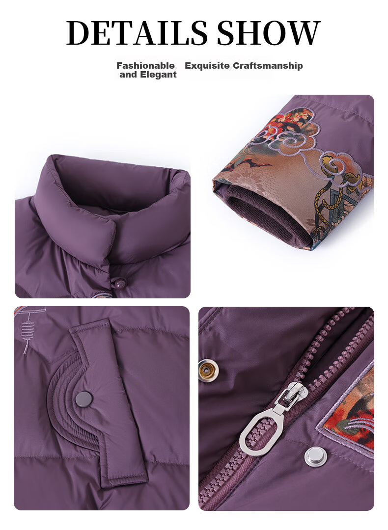 SNOWFLYING Women's Short Down Jacket 2025 Winter Loose Warm Stand Collar 90% Down Coat Mom Style Dark Red L 5