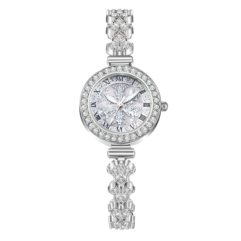 361° Luxury Petite Mermaid Bracelet Watch Snowflake Dial Roman Numerals Elegant Diamond-Studded Women's Watch