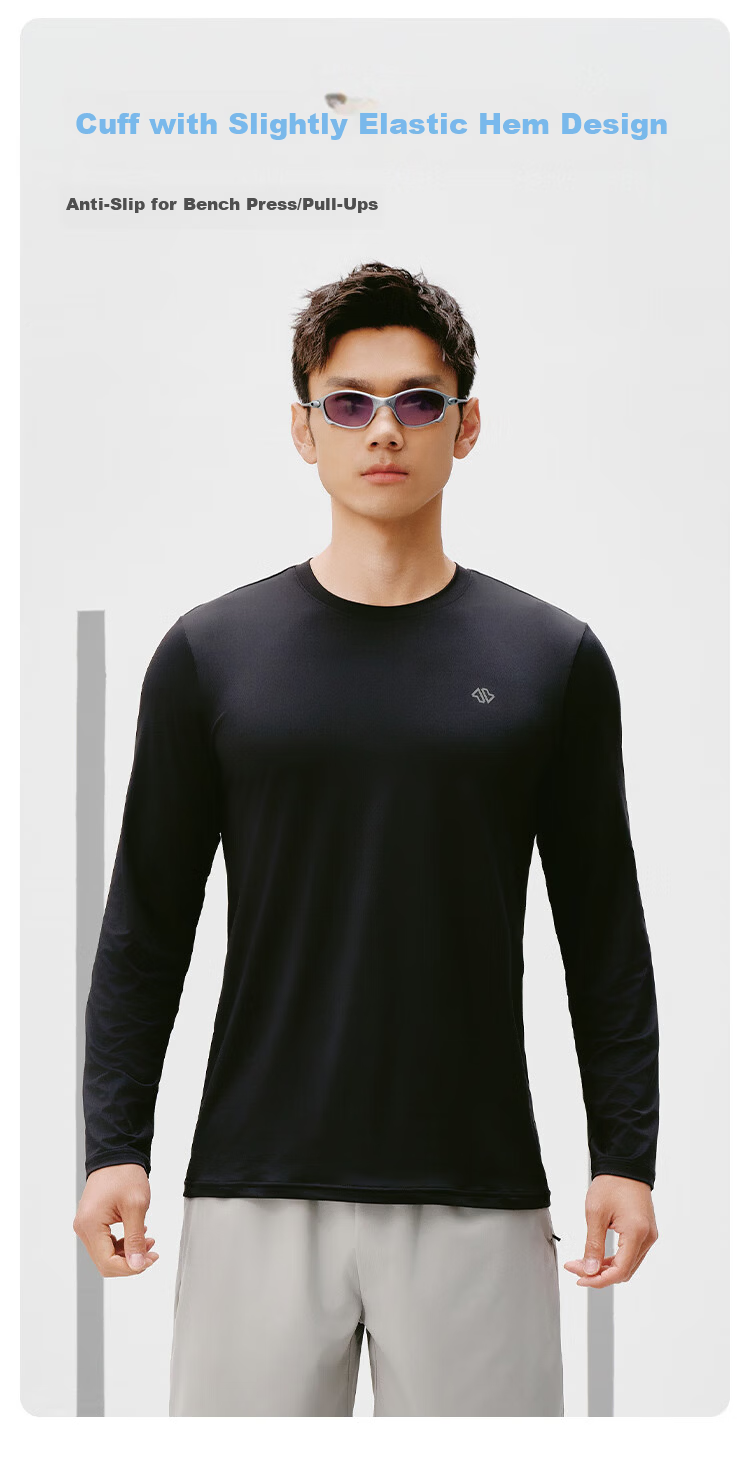 JD Jingzao Summer Men's Long Sleeve Sports T-Shirt Antibacterial Quick-Dry Base Layer Running Tee Glacier Blue 3XL 10