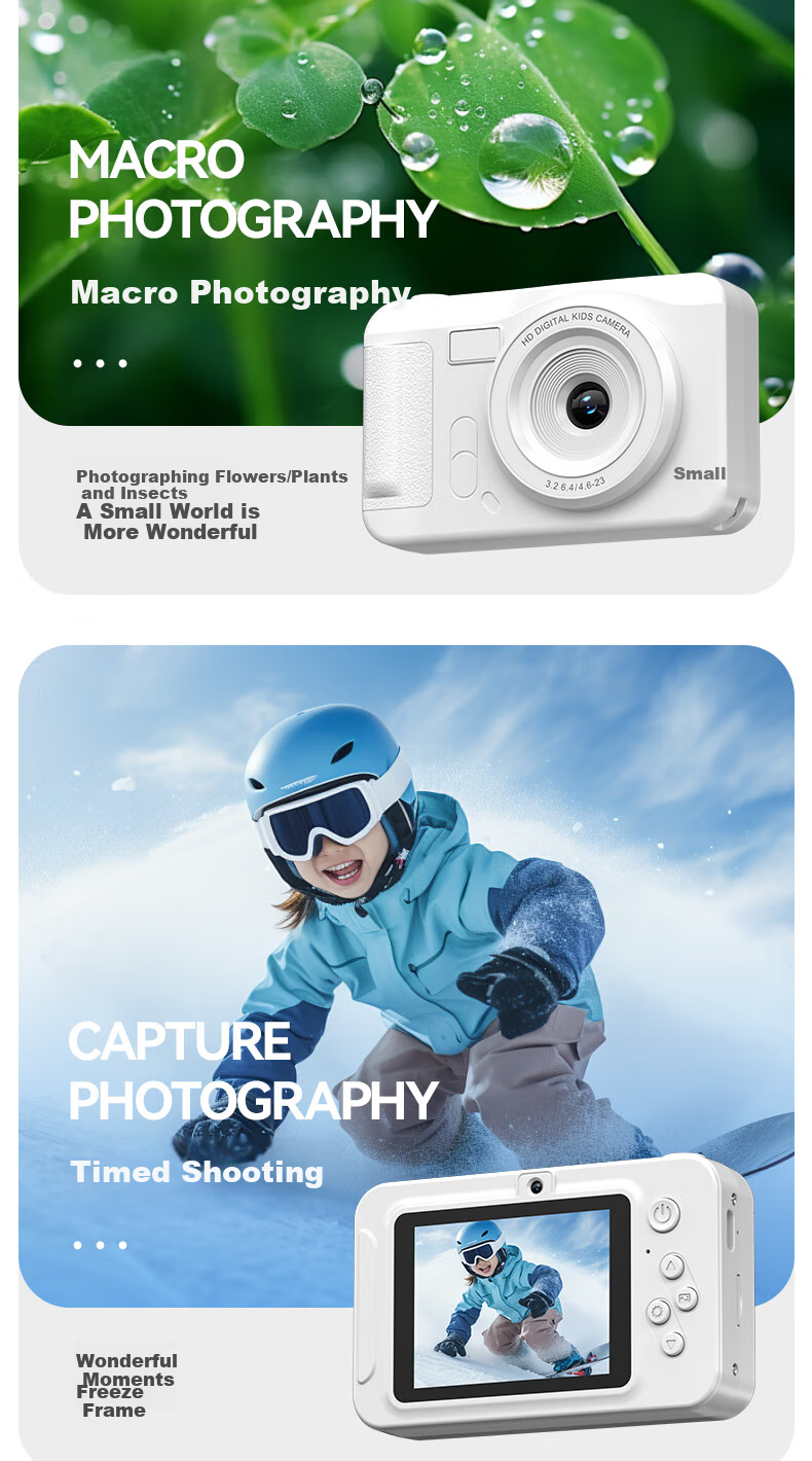 AIBOLAI ABLA2 Digital Camera CMOS Lightweight Portable HD Dual Lens Card Camera Cartoon Kids Sticker Pink Package 4 13