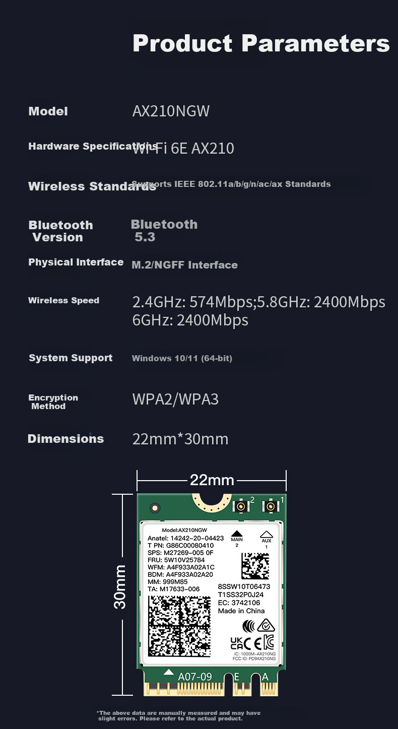 Fenvi Intel AX210 Gaming Wireless Network Card Laptop Network Card Desktop M.2 NGFF Card 5G Dual-Band Gigabit WiFi Receiver 10