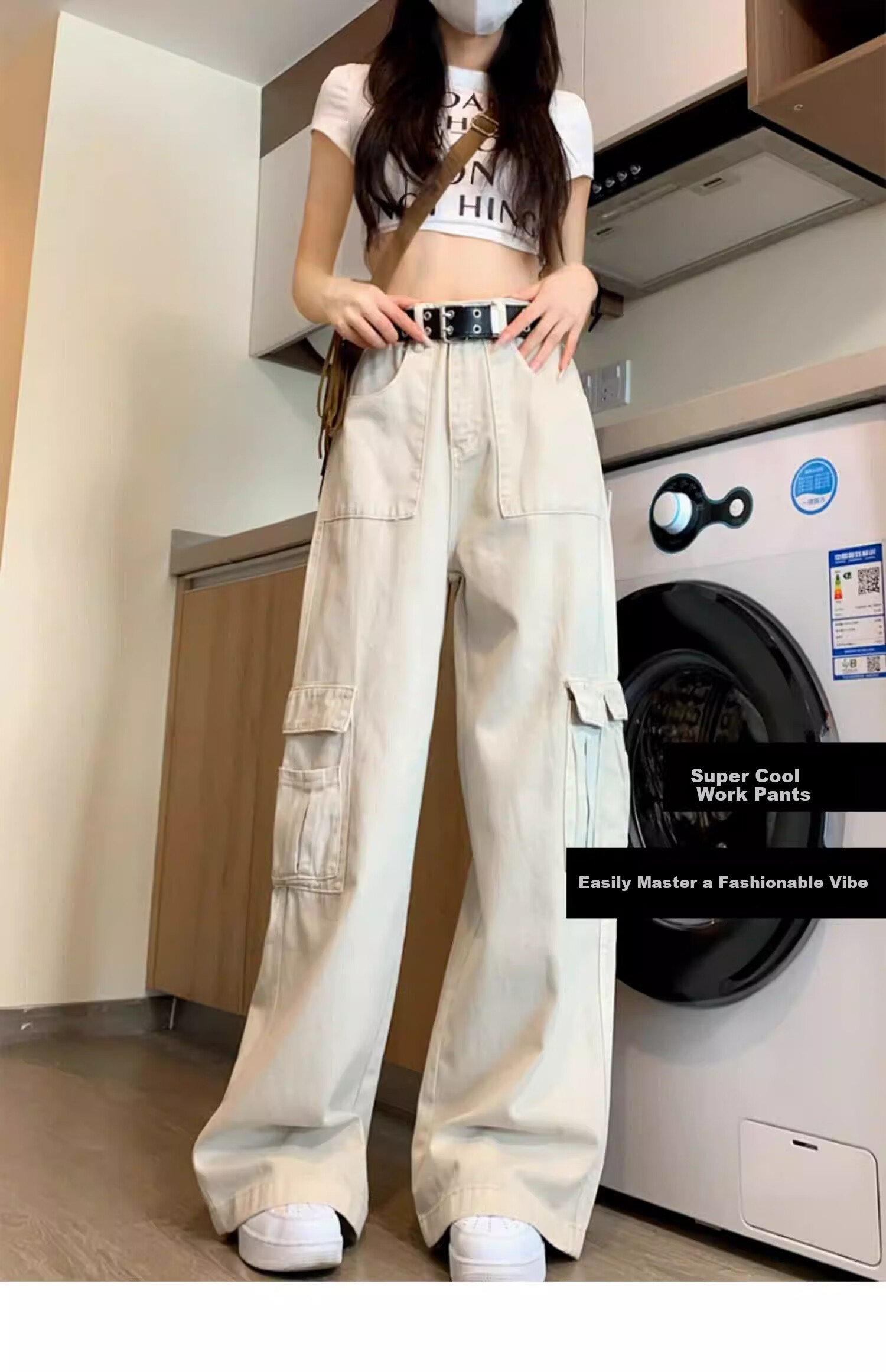 Langsha Women's Jeans 2026 New High-Waist Slim American Workwear White Straight-Leg Wide-Leg Pants for Petite 1