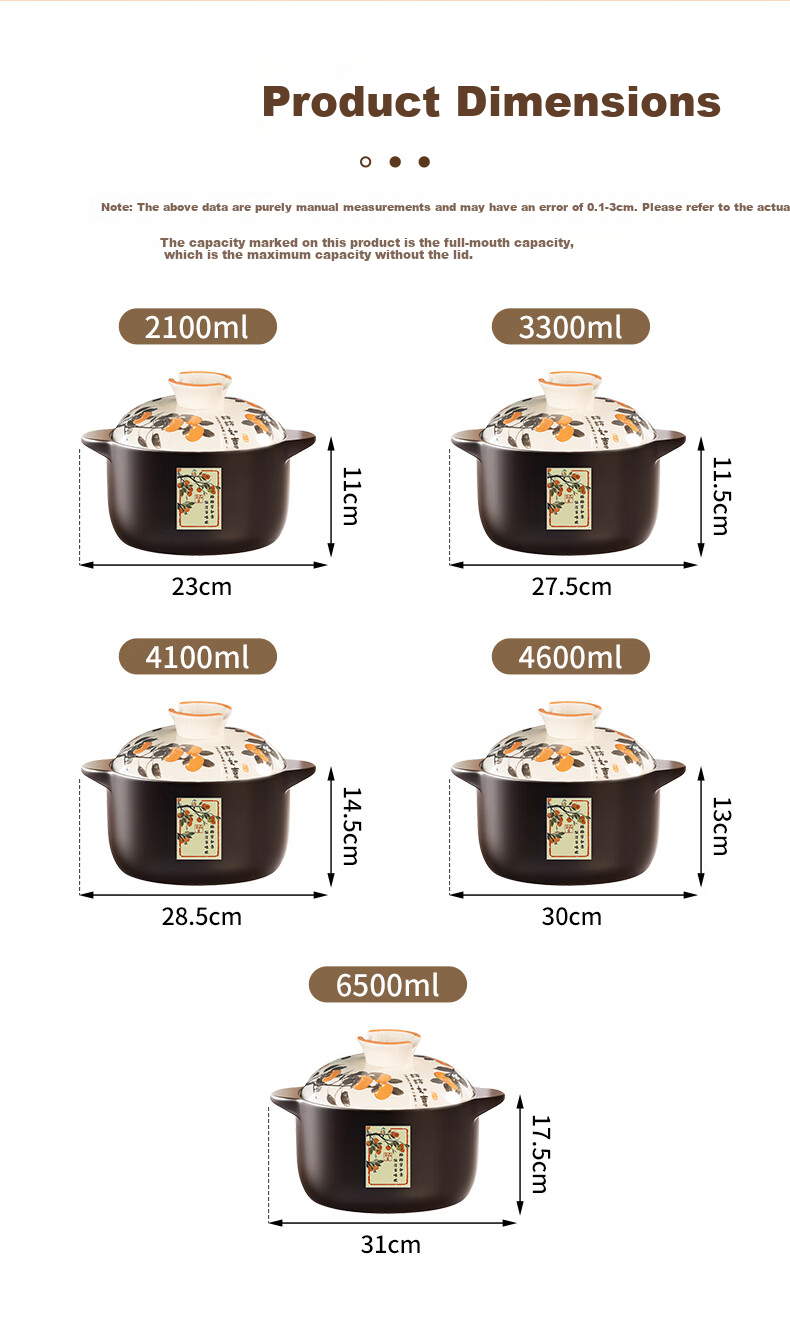 Quanpinwu Ceramic Clay Pot Soup Cooker Gas Stove Safe High-Temperature Resistant 3-4 Person Stew Pot Porridge Cooking Casserole 14