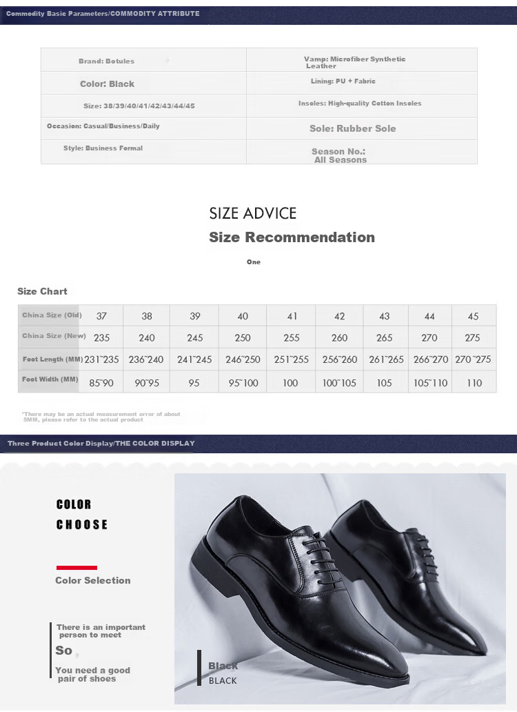 Poitulas Men's Black Pointed Toe Lace-Up Business Casual Derby Dress Shoes British Style Wedding Shoes 8022 Size 42 3
