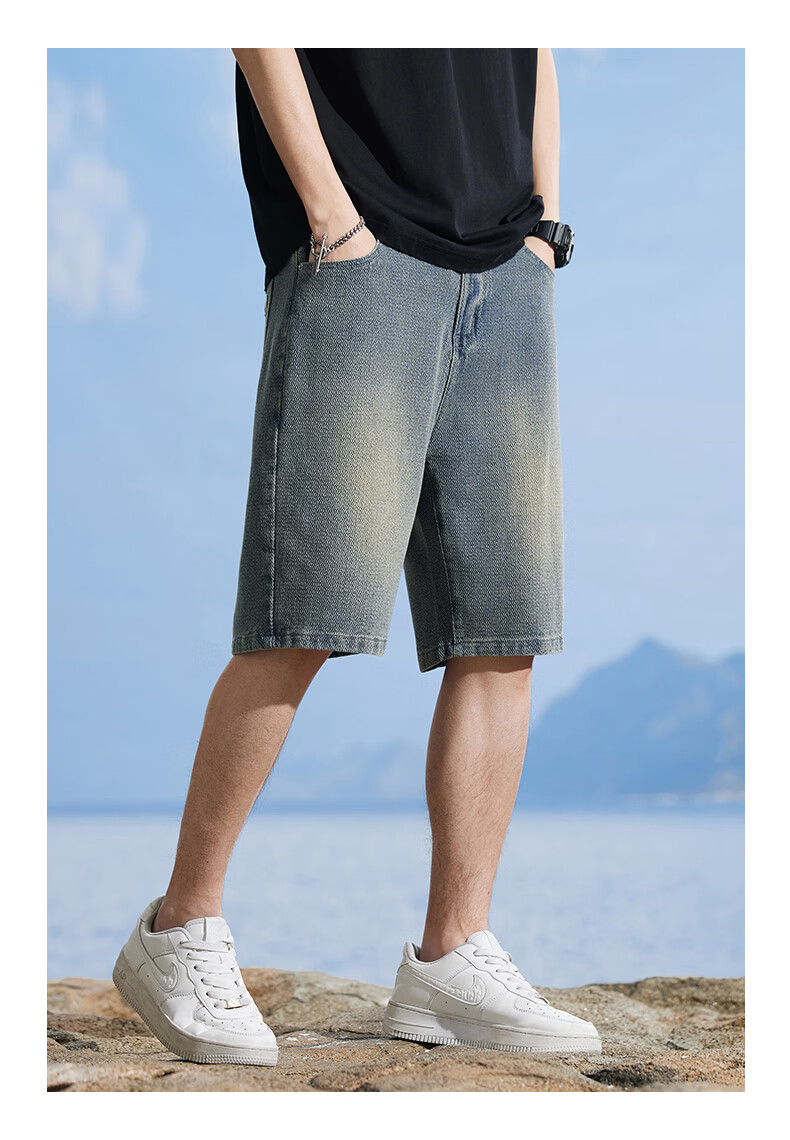 Jeanswest Men's Denim Shorts 2026 Summer Thin Starry Pattern Loose American Style Five-Point Mid-Length Shorts Light Blue 30 8