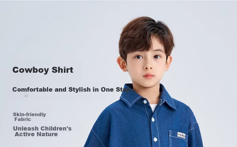 Romon Kids Denim Long Sleeve Shirt Boys Versatile Jacket Girls Blue Shirt Spring Autumn New Dark Blue 120 5
