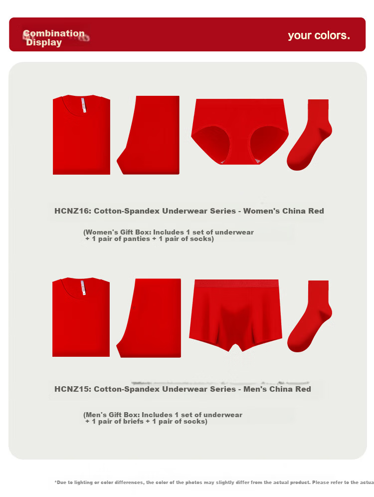 Hodo Women's 7A Antibacterial Pure Cotton Thermal Underwear Set Autumn Shirt and Pants Soft Cotton Underwear Socks Year of the Horse Zodiac Wedding Warmth Gift Box 27