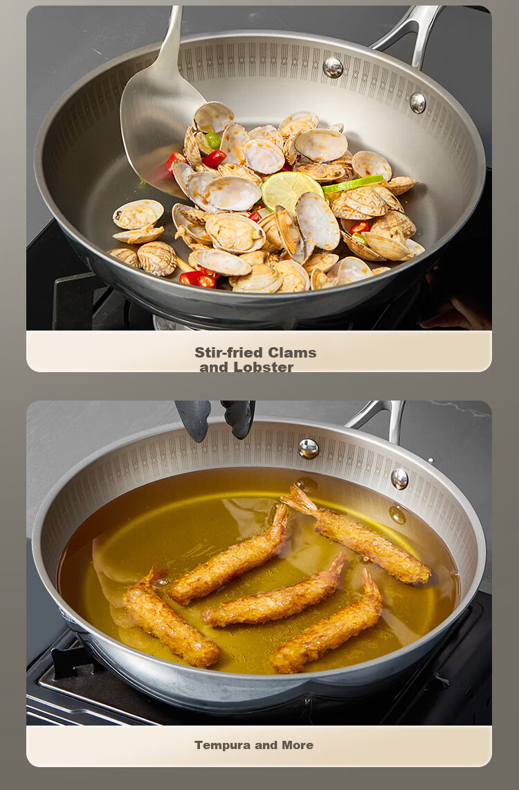 JD Jingzao Titanium Pure Titanium Flat Bottom Pan [Million Micro-Pores Non-Stick] Frying Pan Stir-Fry No Coating Gas and Induction Cooker 28cm 14
