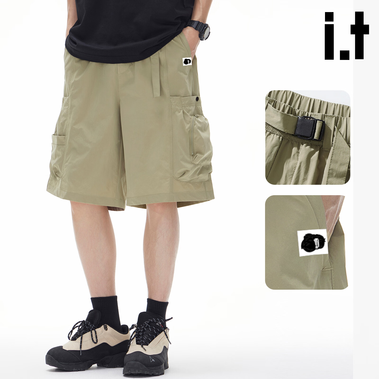 Fingercroxx IT Quick-Dry Work Shorts Men 2026 Summer Lightweight Loose Fit Knee-Length Casual Pants Khaki L