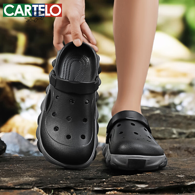 CARTELO Summer Men's Casual Outdoor Sandals New Hollow Sports Beach Slippers JS02 Black Size 40-41