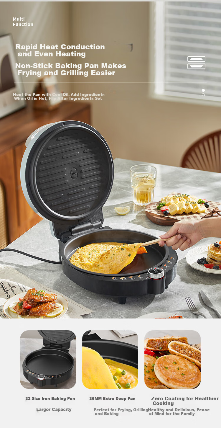 Liven Stainless Steel Electric Griddle for Home Use, Non-Coated, 38mm Deep, 1800W Double-Sided Heating, Pancake Maker, Uncoated Electric Frying Pan, Breakfast Machine LR-B3097 7