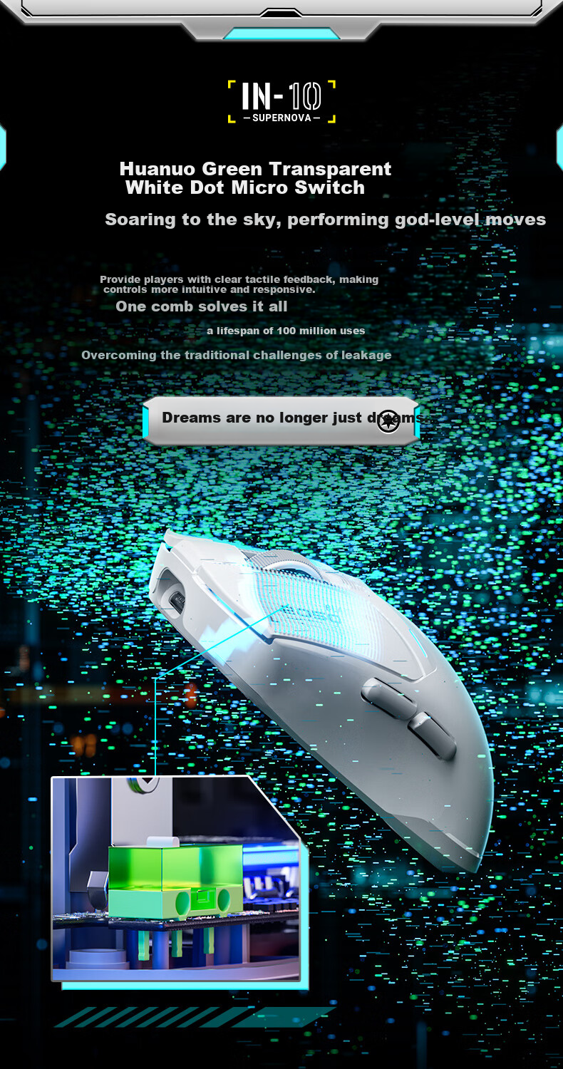 INPHIC IN10 Wireless Gaming Mouse, Wired Bluetooth Tri-Mode PAW3395, Lightweight for Small And Medium Hands, E-Sports, 26k DPI/8K Polling Rate, Huanuo Yi Csgo, Black 8