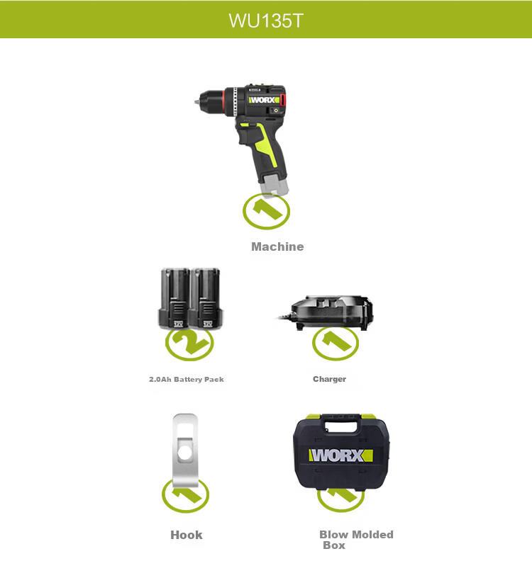 WORX 12V 50N Brushless Smart Control Impact Drill WU135T.1 (2.0AH Single Battery) Samsung Core Lithium Cordless Drill 1