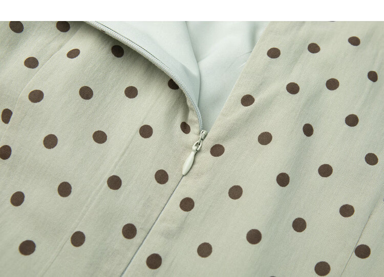 Demana Oxygen Pure Cotton Summer Sweet Polka Dot Colorblock Tie V-Neck Puff Sleeve Waist-Cinched Dress for Women Premium Quality 12