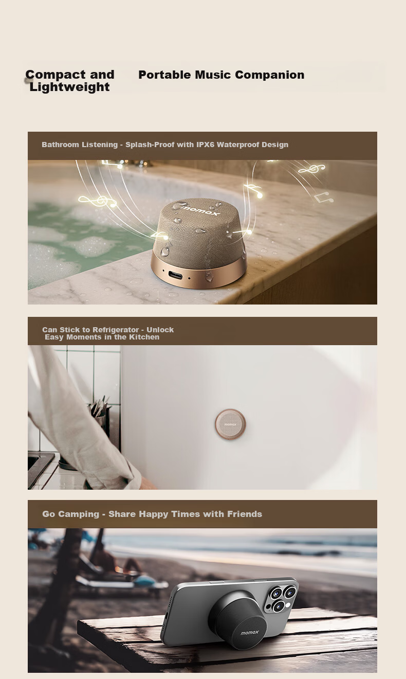 MOMAX Bathroom Speaker, Waterproof Magnetic Suction Speaker for Home Indoor Outdoor Desktop Use, Wireless Mini High-Quality Music Player for Sports And Travel, Creative Birthday Gift for Boyfriend Girlfriend 8