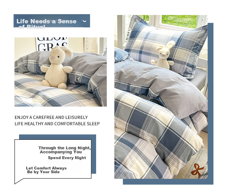 Grace 10A Antibacterial Skin-Friendly 3-Piece Bedding Set 0.9/1.2m Bed Sheet Pillowcase Duvet Cover 150x200cm 5