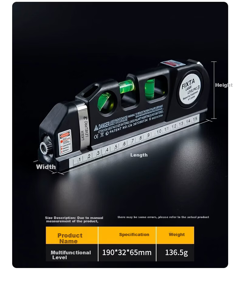 ZhuGu Laser Level High-Precision Multifunctional Infrared Level 4-in-1 with Tape Measure Laser Line Projector 17