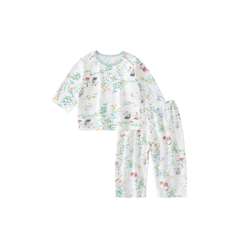 Xiyuan Children's Summer Thin Cotton Antibacterial 7A Kids Unisex Three-Quarter Sleeve Pajama Set