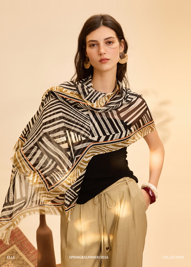 ELLE Modal Vintage French Elegant Silk Scarf Women's Spring Summer Shawl Gift for Mom Wrap 9