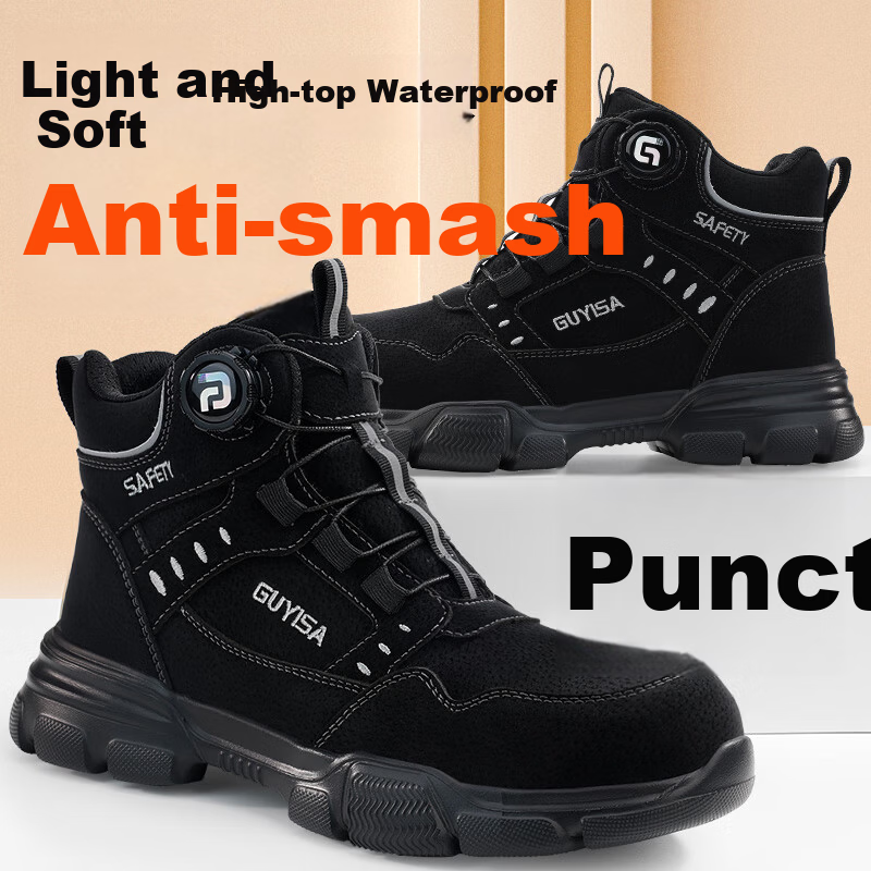 JUNBU Men's High-Top Steel Toe Safety Work Shoes F055BK 38 - Anti-Smash, Anti-Puncture, Lightweight, Comfortable, Waterproof