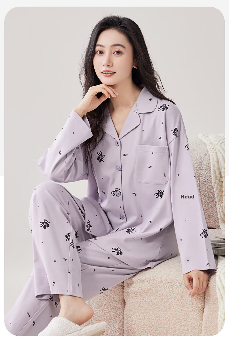 LangSha 100% Cotton 10A Antibacterial Women's Pajama Set Spring Summer Pure Cotton Cardigan Loungewear Suitable for Outdoor Wear 2026 14