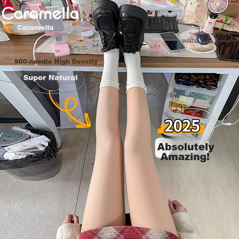 Caramella Nude Effect Thickened Fleece Lined Footed Tights for Women Autumn Winter Slimming Skin Tone Leggings