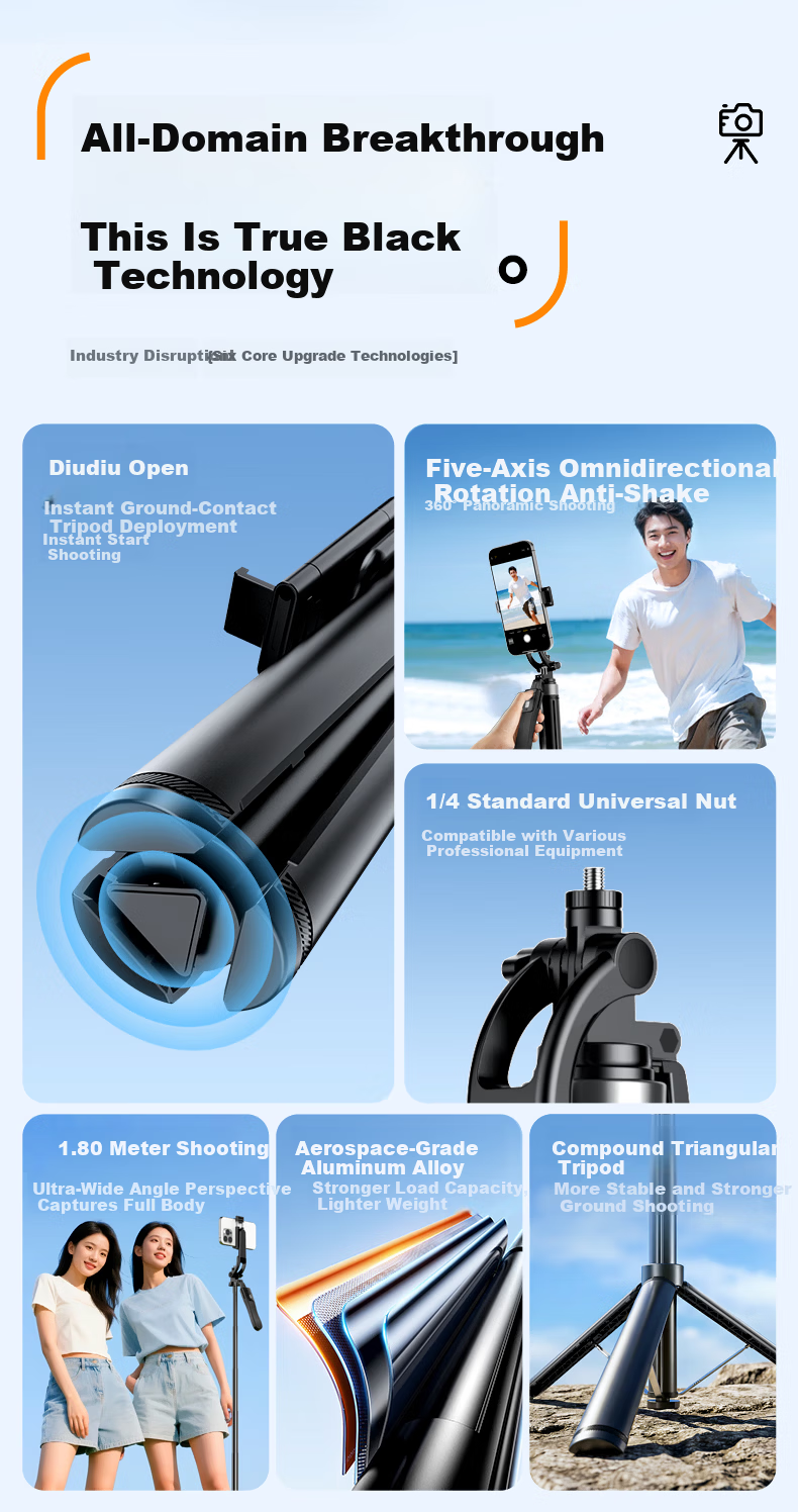 Zhiguozhe 1.8m Aluminum Alloy Selfie Stick Phone Holder Floor Stand 360° Rotation Anti-Shake Follow Shooting Automatic Tripod Portable Travel 2026 New Model 10