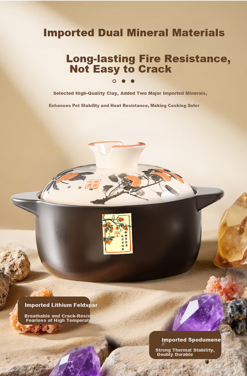 Quanpinwu Ceramic Clay Pot Soup Cooker Gas Stove Safe High-Temperature Resistant 3-4 Person Stew Pot Porridge Cooking Casserole 6