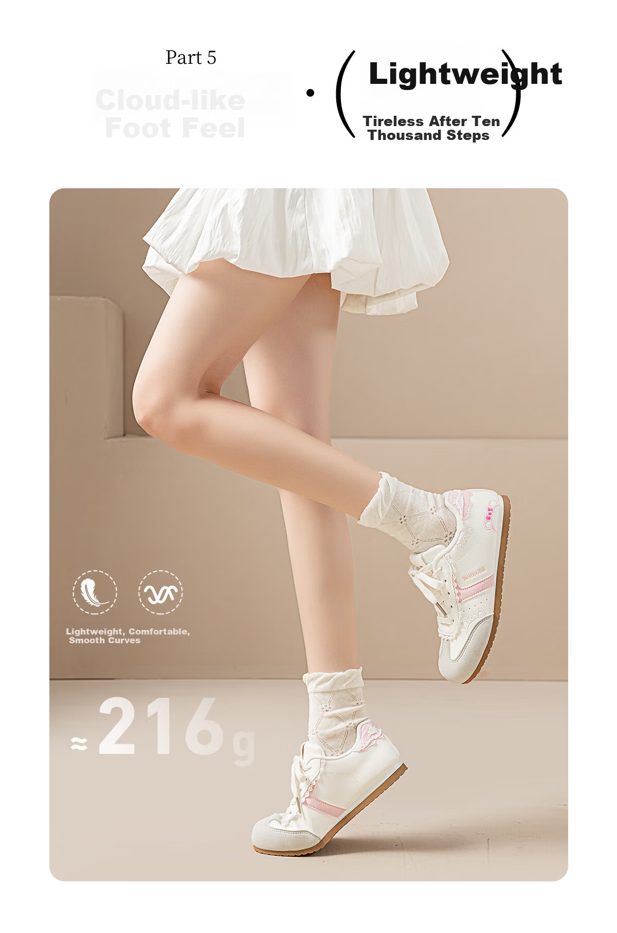 Warrior Embroidered KT Cat Training Shoes Women's New Student Versatile Chic Casual White Shoes Light Gray Pink Size 37 5