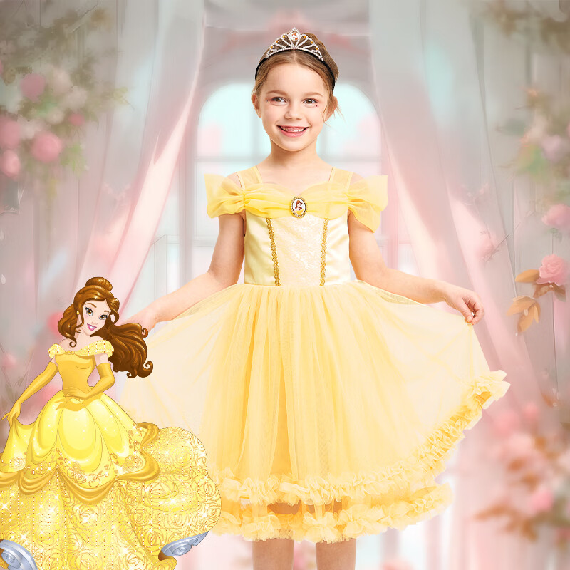 Disney 2026 New Summer Girls' Dress Latin Dance Costume Belle Princess Lolita Tulle Dress Belle 110XS