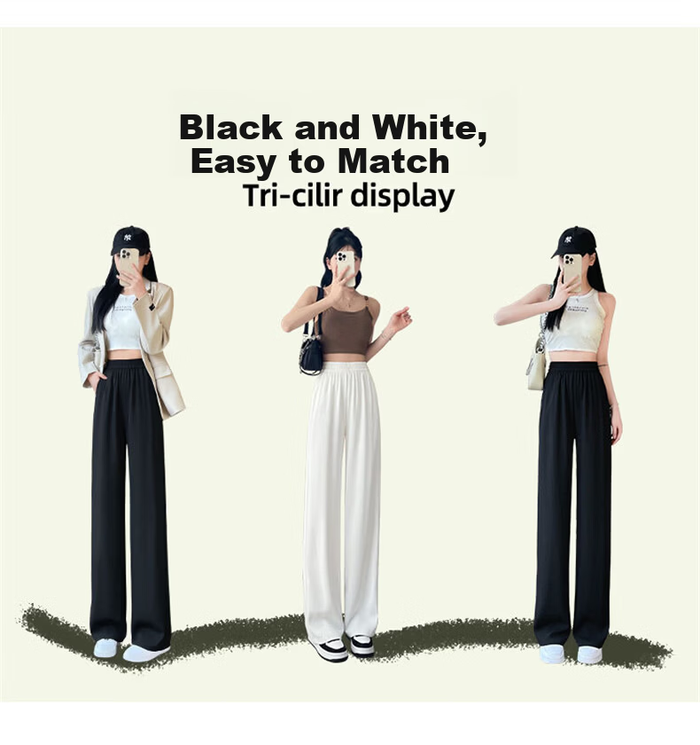 Langsha Elastic Waist Suit Pants Women Spring 2026 New Slim Straight High Waist Slimming Draped Casual Wide Leg Pants 8