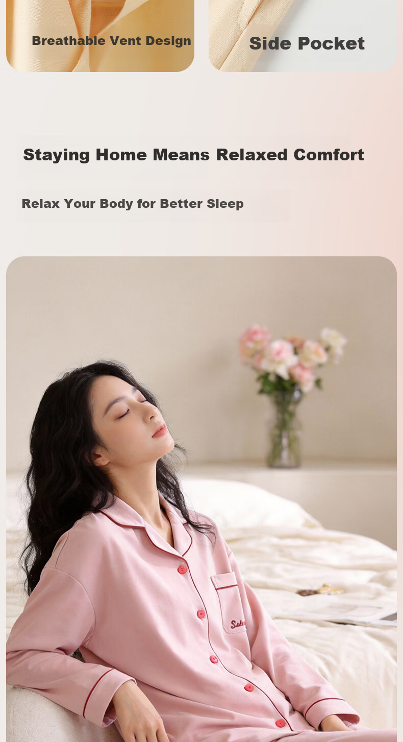Me feeling Women's Spring New Pure Cotton Pajamas with Chest Pad, Anti-Mite, Comfortable, Breathable, Wearable Homewear Set 6