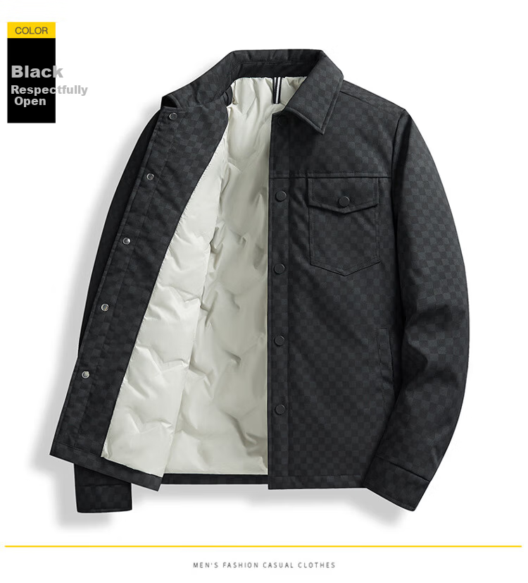 Miiow Men's Autumn Winter Down Jacket Casual Lapel Versatile White Duck Down Windproof Warm Black XL 10