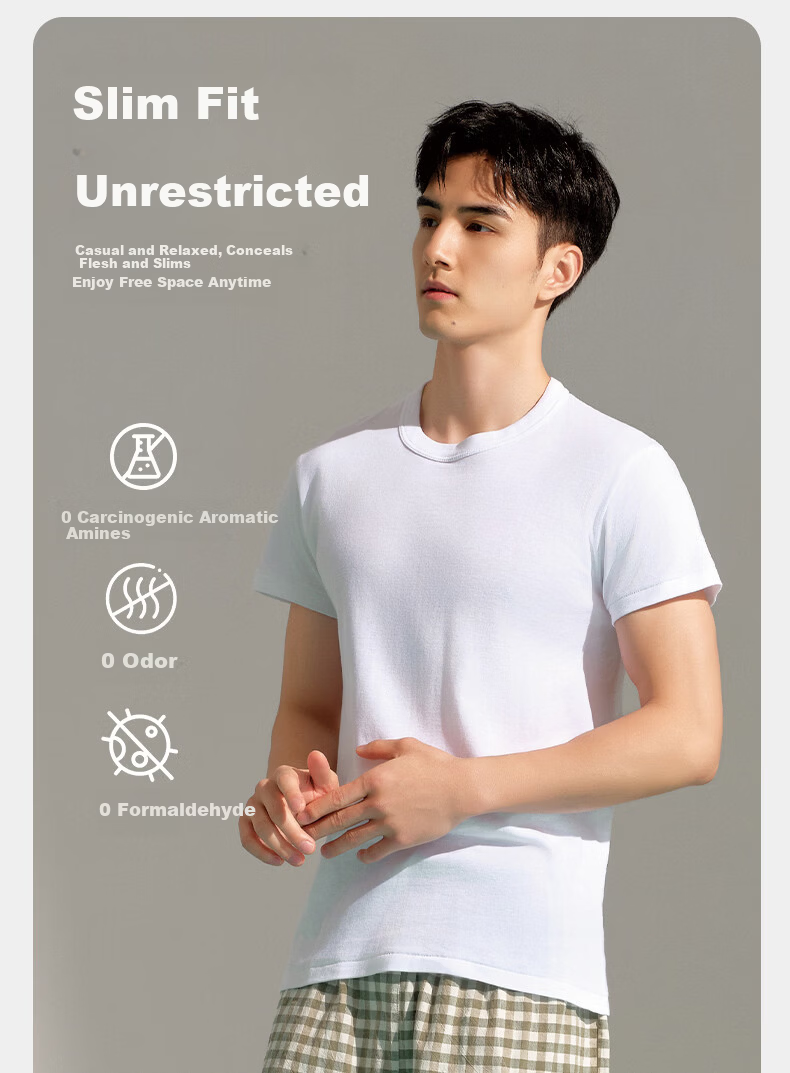 Yiershuang [Class A Baby Cotton 10A Antibacterial] 100% Cotton Short Sleeve Men's Basic T-Shirt Undershirt 6