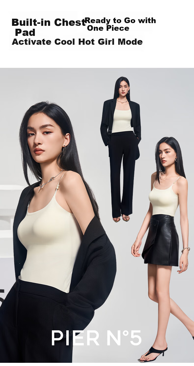 Herbal Original Color Women's Camisole Invisible Cup Back Beauty Base with Chest Pad Pearl Shoulder Straps Versatile Spring Summer Camellia Fragrance Gift 2