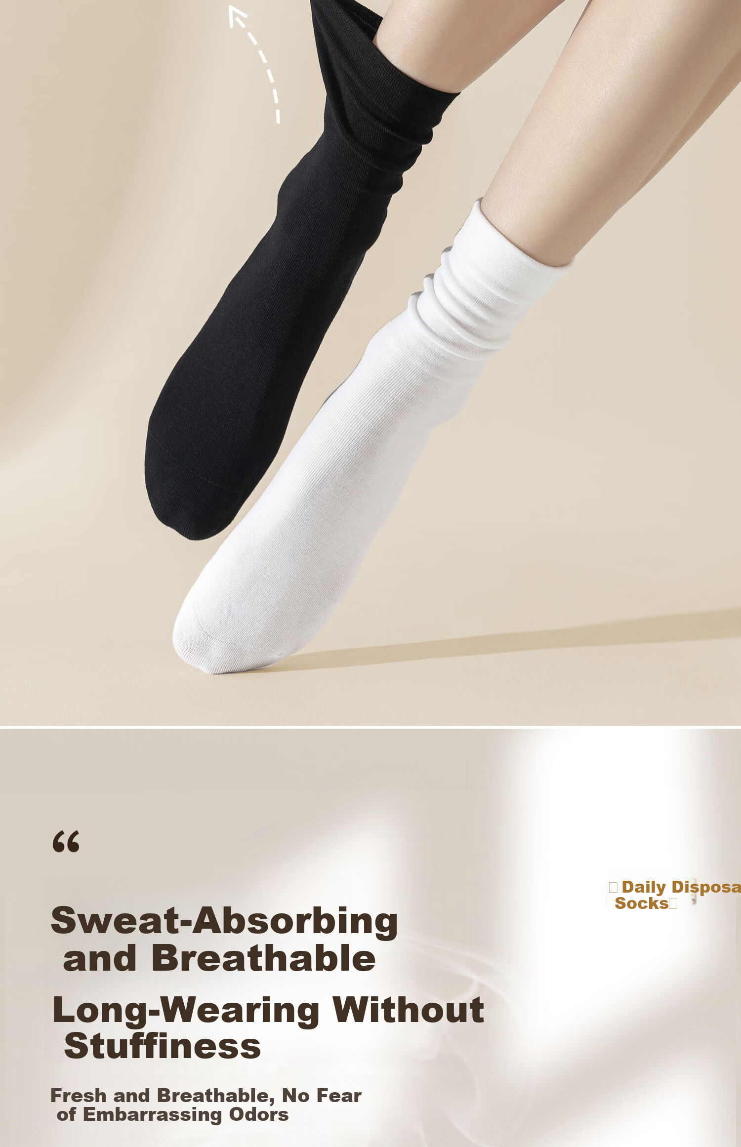 Guxu Disposable Women's Socks Travel Daily Throwaway No-Wash Autumn Winter Mid-Calf Odor-Resistant Socks 5 Pairs 10