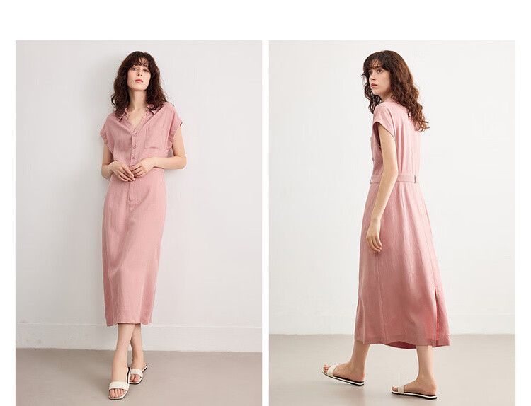 Demana Summer Elegant Lace Splice V-Neck Waist-Slimming Slit Mid-Length Dress with Natural Linen 11