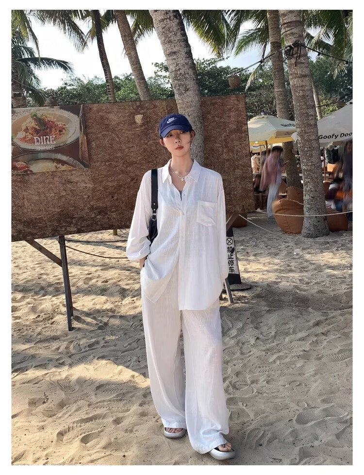 ICH MODE "Bangkok Holiday" Linen Shirt Women Lazy Style Physical Sun Protection Long Sleeve Shirt Linen Color L 10