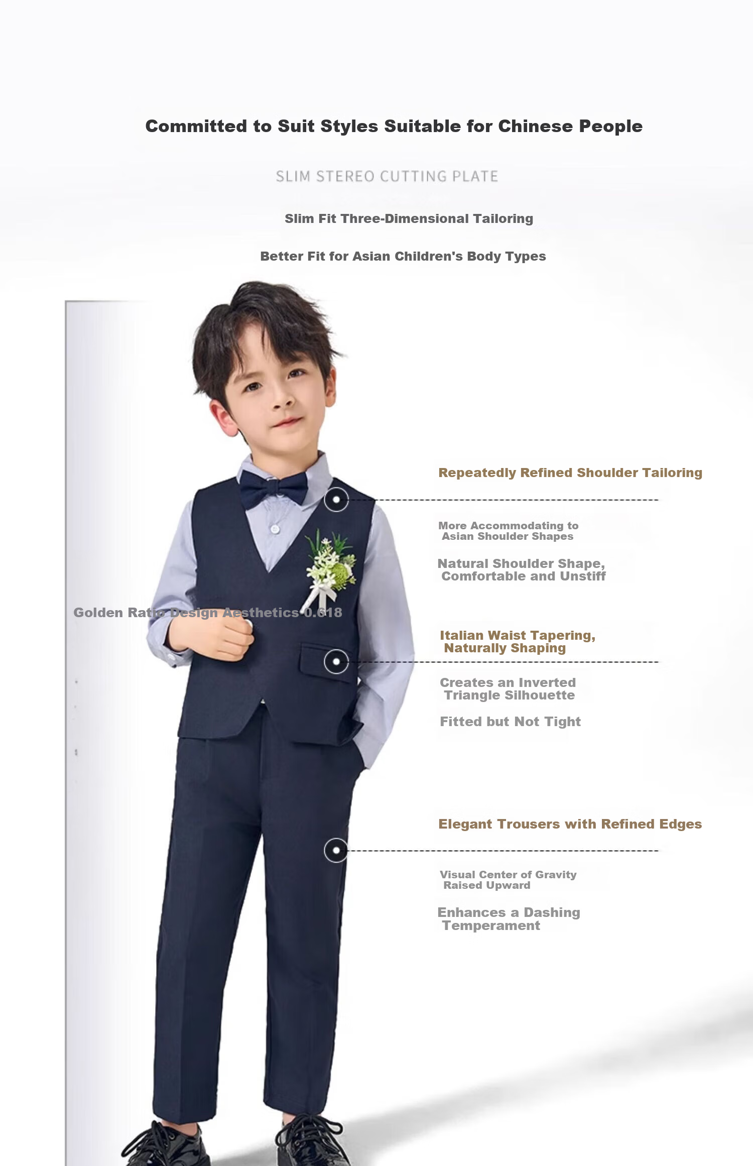 Romon Boys' Formal Suit Set British Style Birthday Party Blazer Flower Boy Performance Outfit Navy Blue 160 2