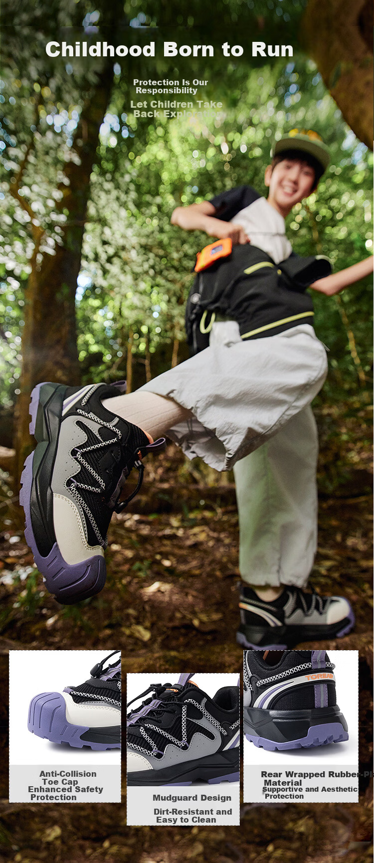 TOREAD [Yuexing 2.0] Kids Sports Shoes Boys and Girls Spring Summer Outdoor Camping Hiking Shoes Army Green/Black Size 37 11
