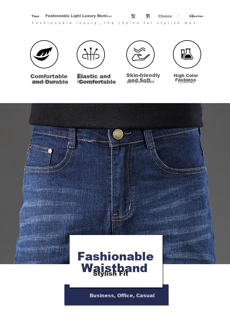 TUCANO Men's Jeans Korean Style Business Casual Slim Fit Straight Leg Pants Black Blue 29 3