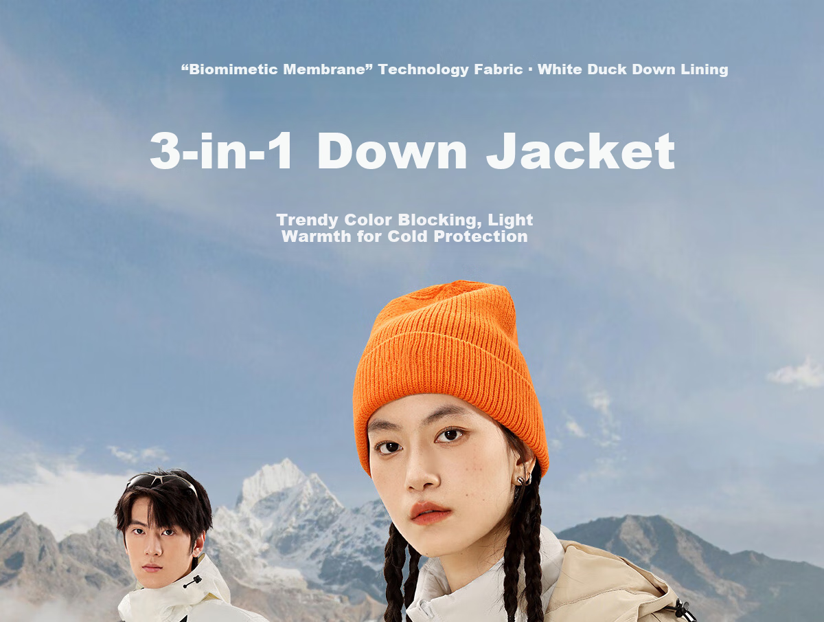 Panda Camel Series 3-in-1 Down Jacket Unisex Autumn Winter Outdoor Waterproof Mountaineering Coat 8170 Black XS 1