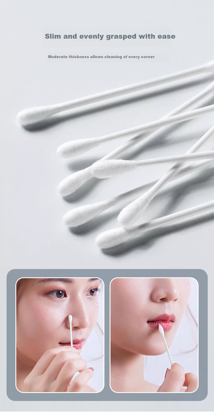 UPLUS Double-Ended Cotton Swabs, 400 Count, Ear Cleaning And Makeup Removal Swabs, Round And Pointed Tips, Disposable Cleaning Sticks 4