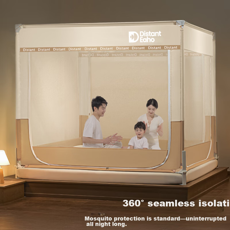 MUJI Home Square Press-Foot Baby Mosquito Net Playpen with Anti-Fall Barrier, Three-Door 1.5×2m, Four-Sided Bottom Support
