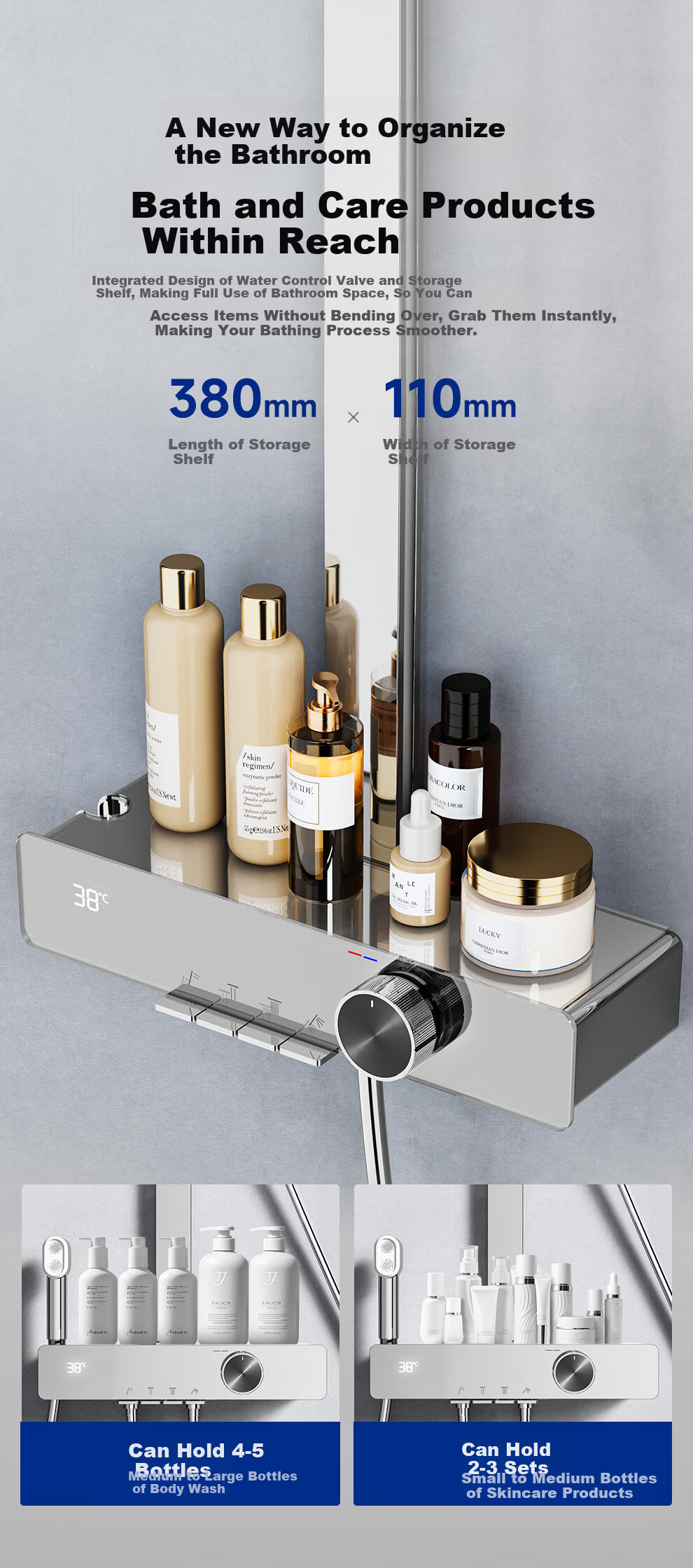 ARROW K530 Shower Set with Large Top Spray, Pressurized Multifunctional Piano Key Digital Display Handheld Shower AE34216MZCP-P 12