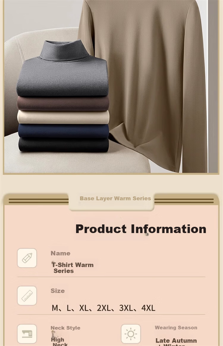 Miiow Men's Thermal Velvet Turtleneck Base Layer Long Sleeve T-Shirt Thickened Warm Top 10