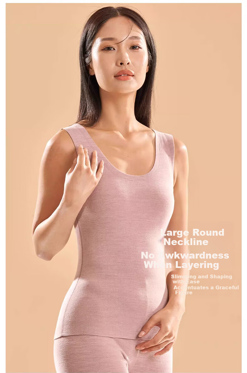 BOPRUIEY Women's Warm Vest Wool and Silk Seamless Fleece Quick Warmth Thermal Close-Fitting Underwear 9