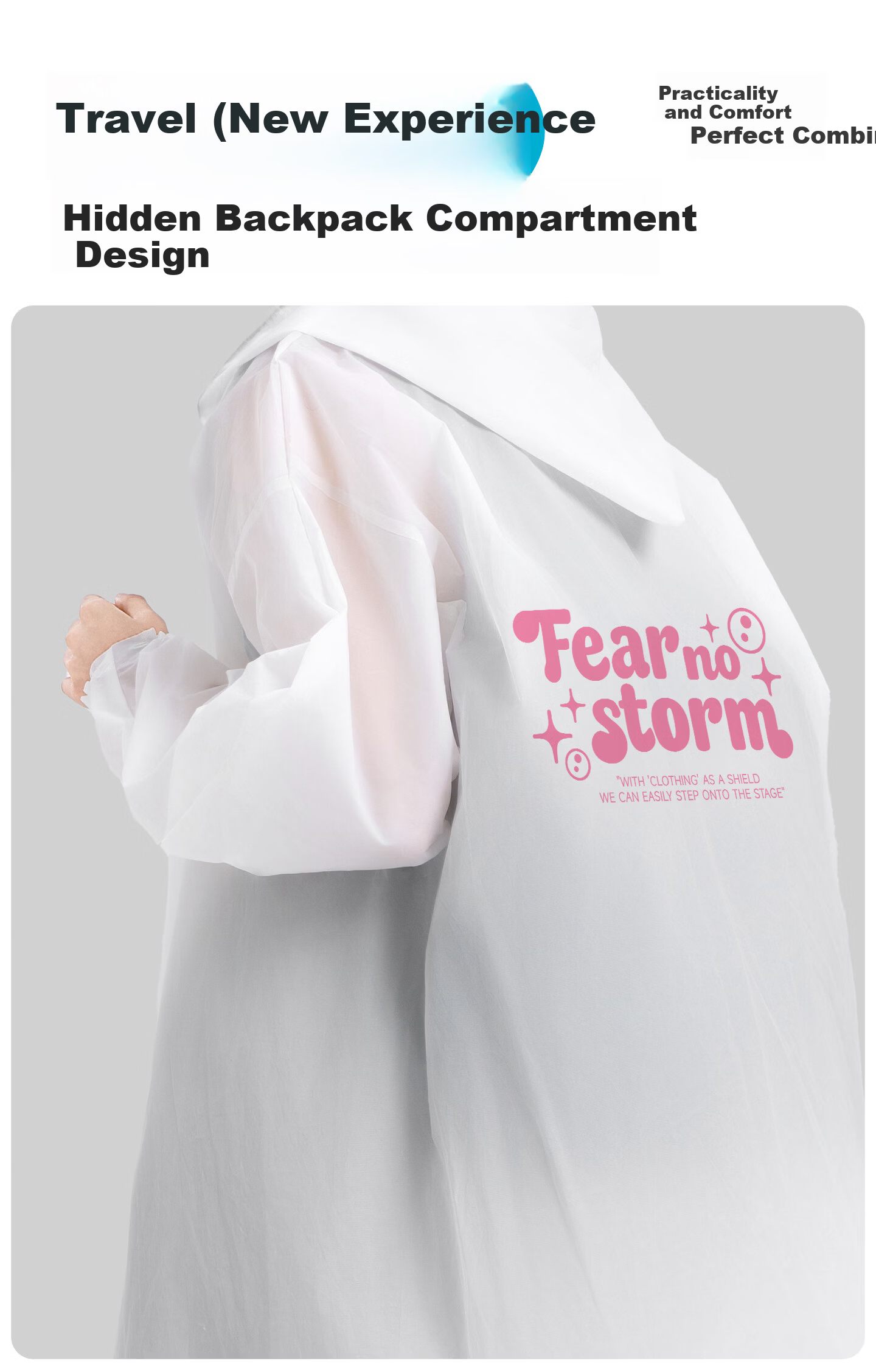 AIKANGNI Disposable Raincoat, Thickened for Heavy Rain Protection, Outdoor Portable, Suitable for Electric Bikes, Stylish White Design with Black Rope 14